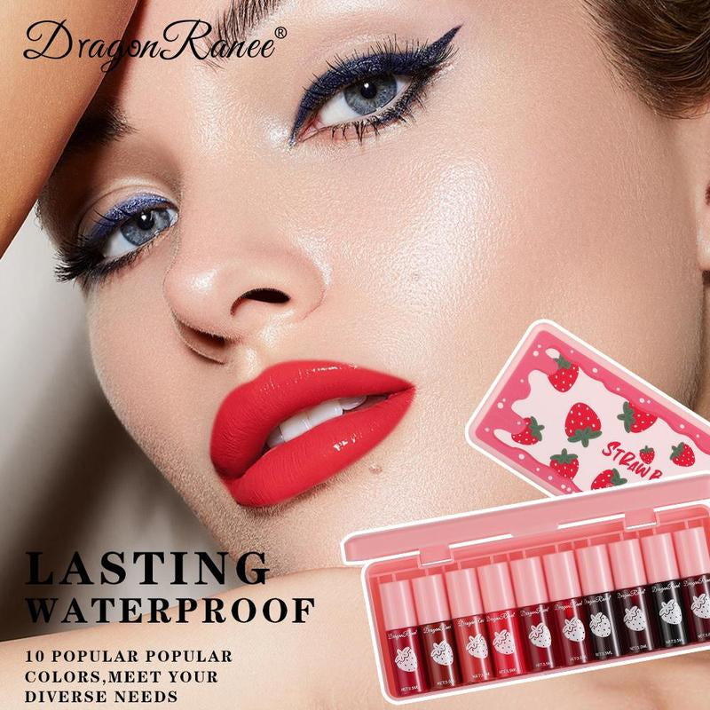 Strawberry Dyed Velvet Lipstick Set, Long Lasting Liquid Lip Gloss, Moisturizing Lip Stain, Suitable for All Occasions Lip Makeup, Girls and Women Makeup Accessories, Christmas, Christmas Gift