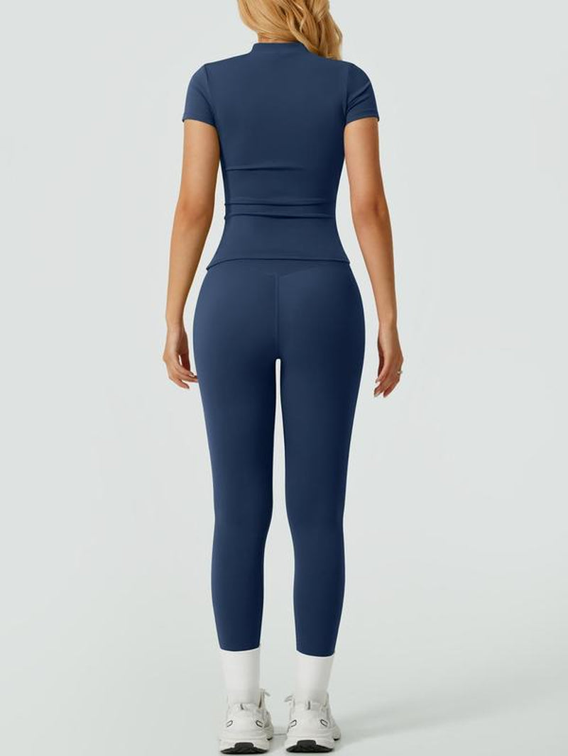 Two-Piece Set Women'S Solid Ribbed Long Sleeve Tee & Leggings Sport Set, Casual Breathable Quick Drying T-Shirt & Skinny Pants Set for Yoga Gym Workout Running, Ladies Sportswear for All Seasons