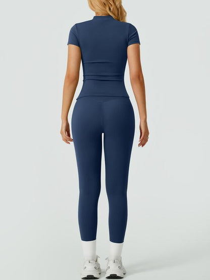Two-Piece Set Women'S Solid Ribbed Long Sleeve Tee & Leggings Sport Set, Casual Breathable Quick Drying T-Shirt & Skinny Pants Set for Yoga Gym Workout Running, Ladies Sportswear for All Seasons
