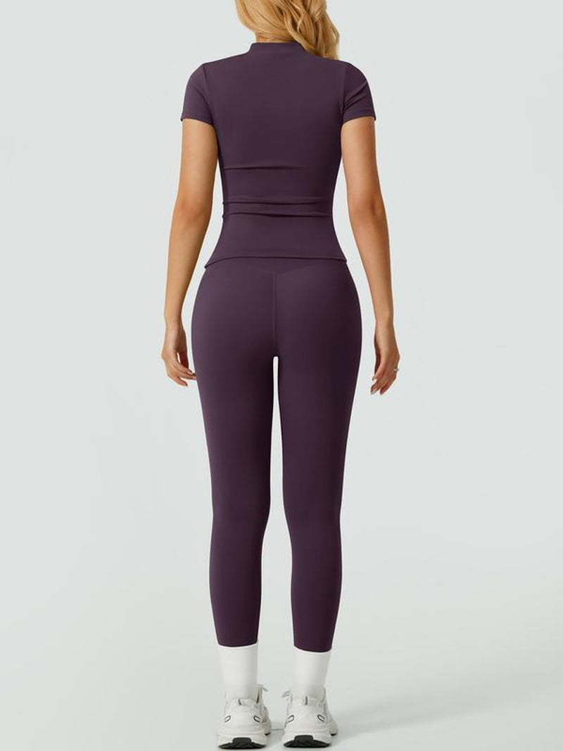 Two-Piece Set Women'S Solid Ribbed Long Sleeve Tee & Leggings Sport Set, Casual Breathable Quick Drying T-Shirt & Skinny Pants Set for Yoga Gym Workout Running, Ladies Sportswear for All Seasons