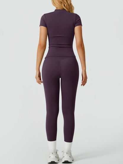 Two-Piece Set Women'S Solid Ribbed Long Sleeve Tee & Leggings Sport Set, Casual Breathable Quick Drying T-Shirt & Skinny Pants Set for Yoga Gym Workout Running, Ladies Sportswear for All Seasons