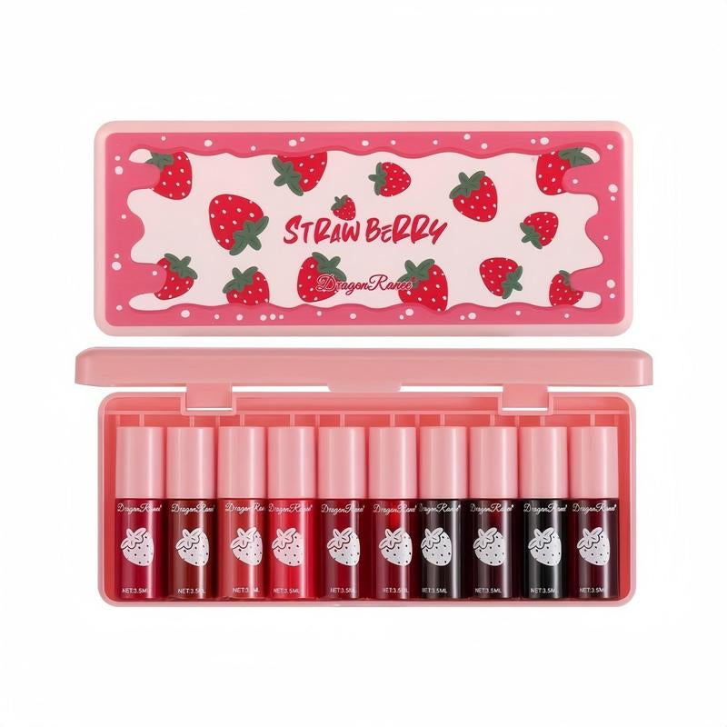Strawberry Dyed Velvet Lipstick Set, Long Lasting Liquid Lip Gloss, Moisturizing Lip Stain, Suitable for All Occasions Lip Makeup, Girls and Women Makeup Accessories, Christmas, Christmas Gift