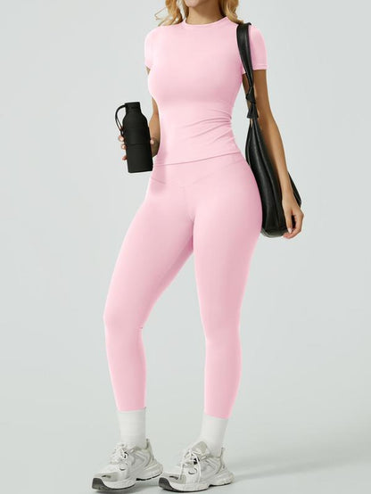 Two-Piece Set Women'S Solid Ribbed Long Sleeve Tee & Leggings Sport Set, Casual Breathable Quick Drying T-Shirt & Skinny Pants Set for Yoga Gym Workout Running, Ladies Sportswear for All Seasons