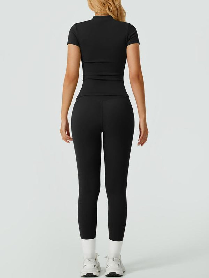 Two-Piece Set Women'S Solid Ribbed Long Sleeve Tee & Leggings Sport Set, Casual Breathable Quick Drying T-Shirt & Skinny Pants Set for Yoga Gym Workout Running, Ladies Sportswear for All Seasons